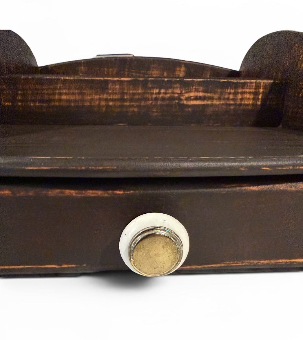 Farmhouse Vintage-Style Wooden Kitchen Organizer Caddy with Drawer | Rustic Primitive Storage