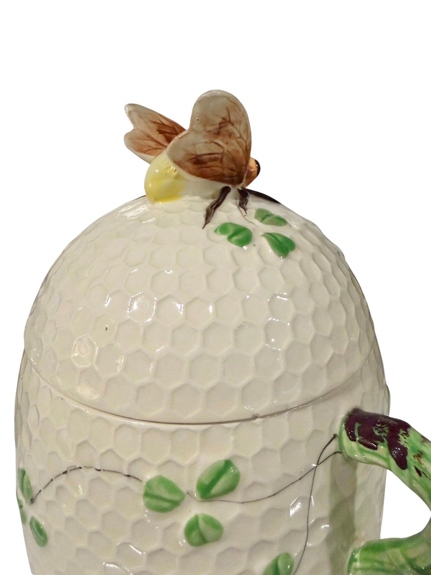 Beautiful Vintage "Bee & Clover" Honeycomb Kitchen Canister / Biscuit Jar