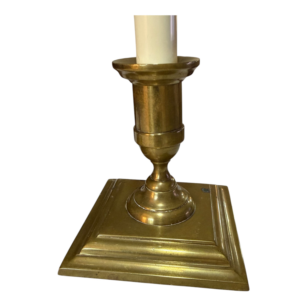 Antique Rostand Brass Candlesticks with Spring-Loaded Constant-Height Candles – Pair, c. 1910s–1930s - Rare Find