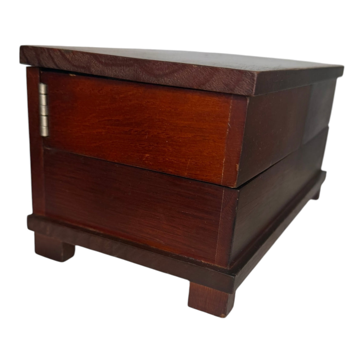 Vintage Cherry-Tone Wooden Jewelry Box with Swing-Out Compartments - Riser
