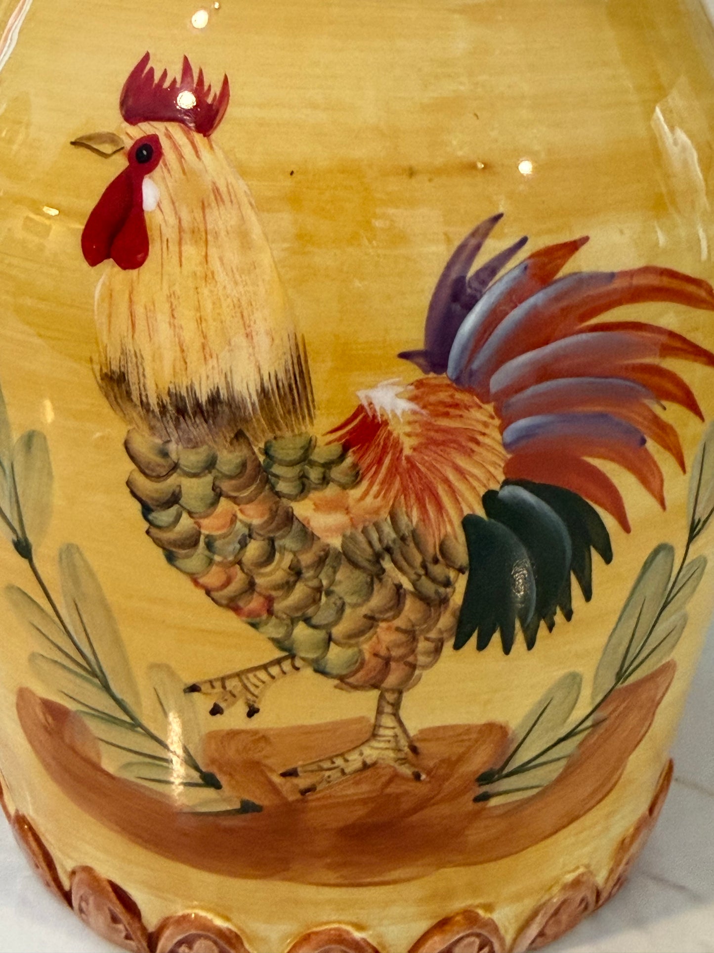 Vintage Italian Style Ceramic Rooster Pitcher – Yellow Farmhouse Good Luck Jug
