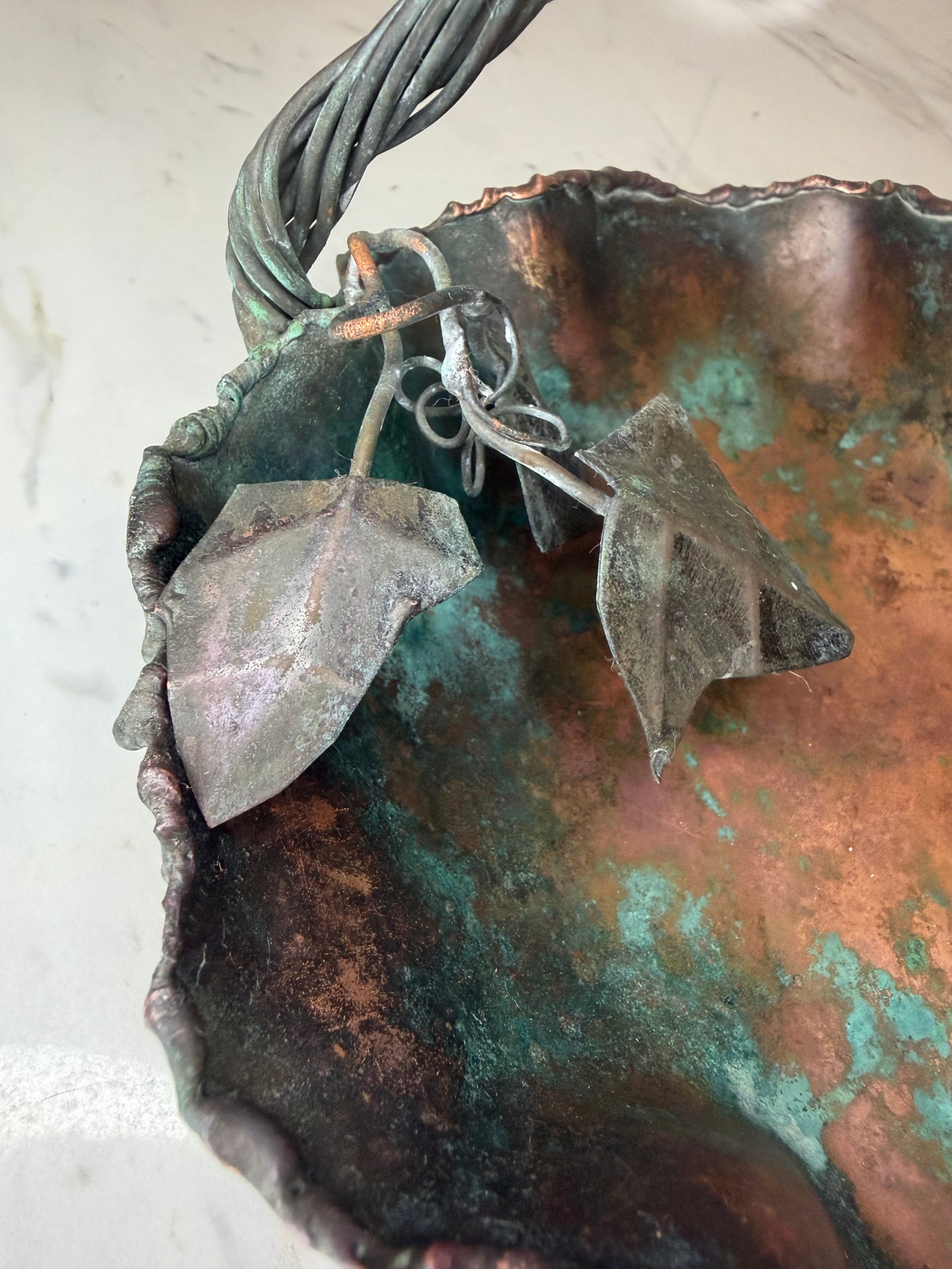Solid Copper Basket — Heavy, Non-Magnetic, Naturally Patinated