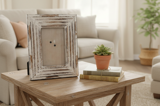 White Distressed Wood Frame – Farmhouse Rustic 4x6 Photo, 7 1/4” x 9 1/4”