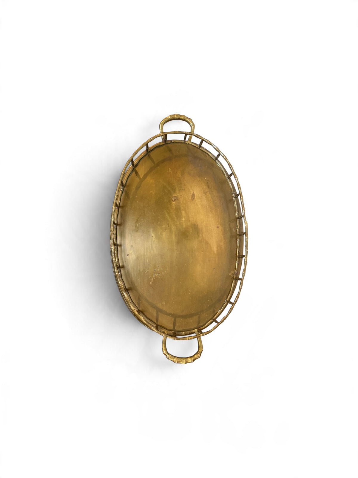 Hollywood Regency Brass Serving Tray with Faux Bamboo Gallery Rail & Handles – 20.5”