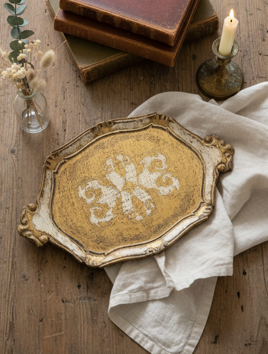 Florentine Gilded Vintage Wood Serving Tray – Hollywood Regency Style