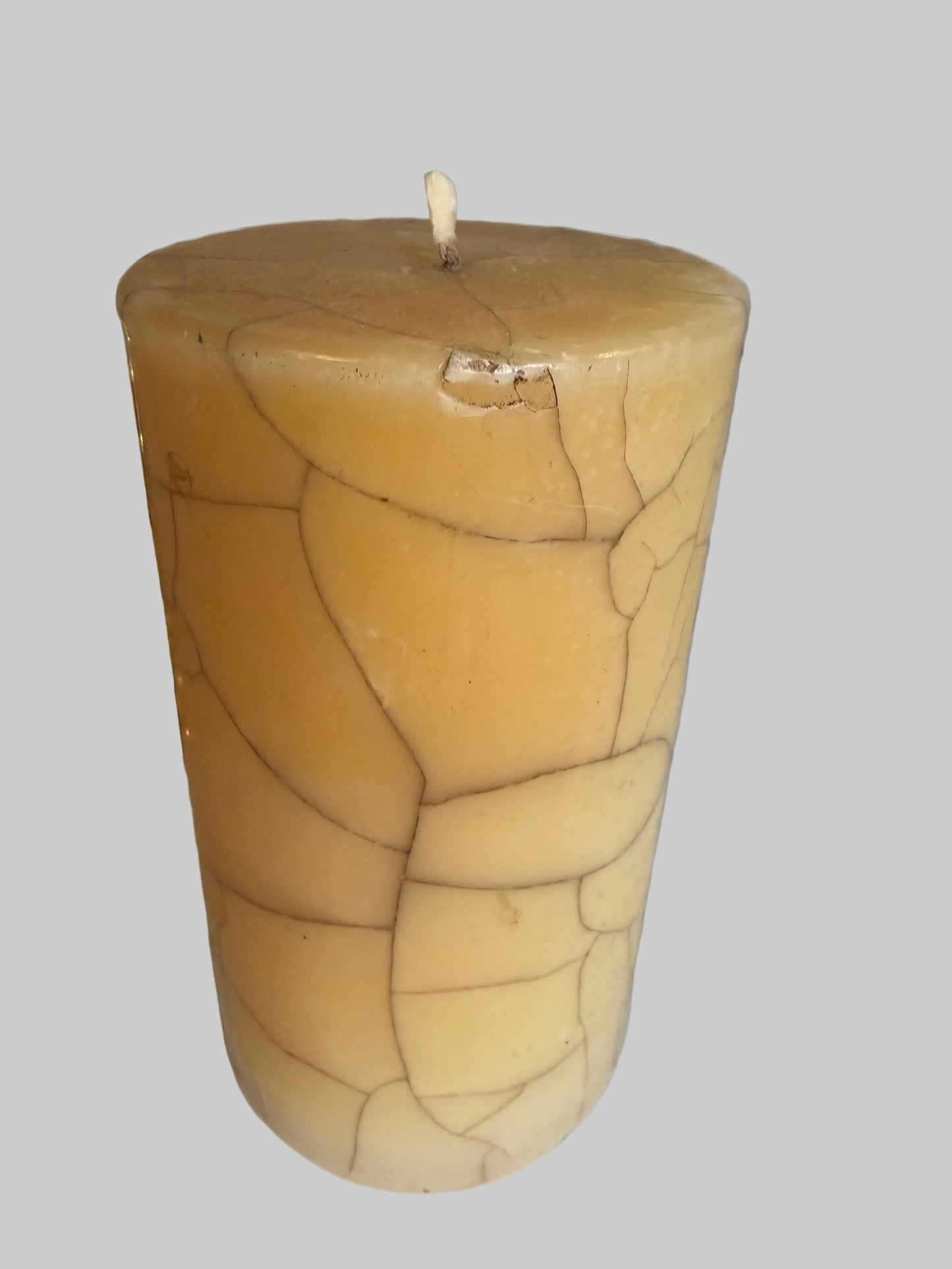 Frontgate Brass Pillar Candle Holder with Crackled Cream Candle