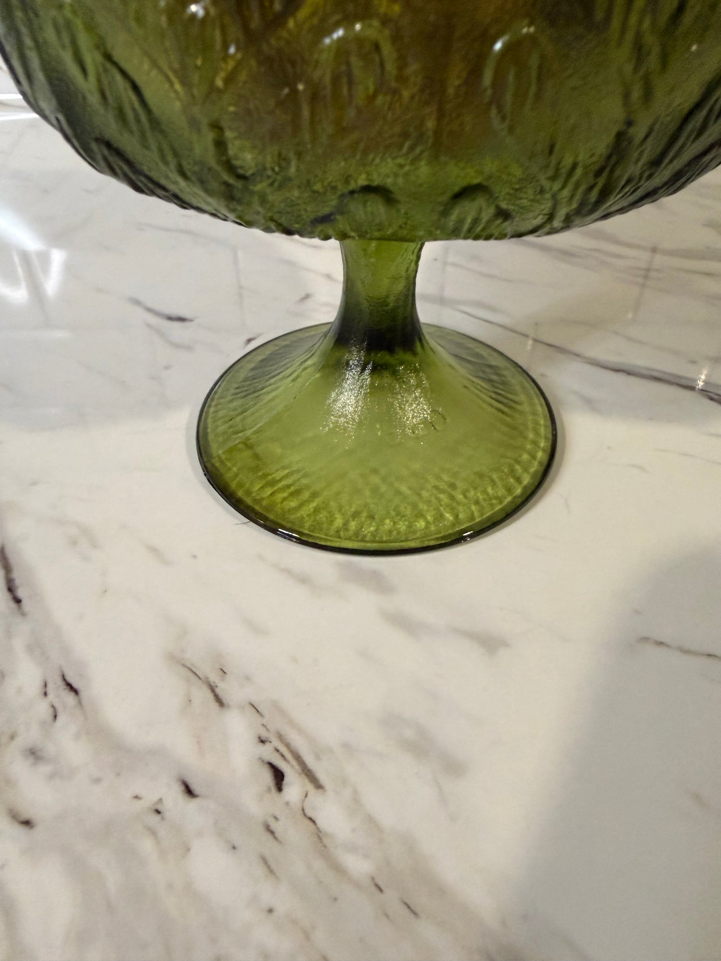 Vintage Green Glass Pedestal Bowl - FTD Hocking Glass