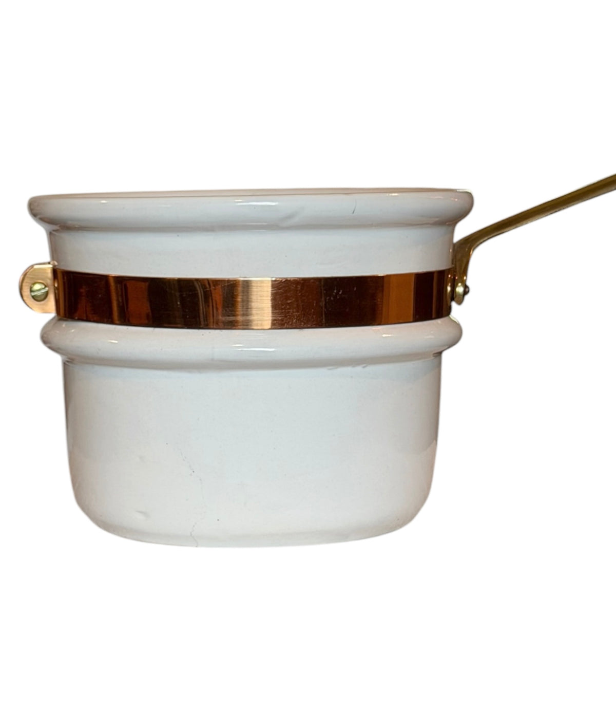 Ceramic Vintage Double Boiler Insert with Copper Band & Brass Handle