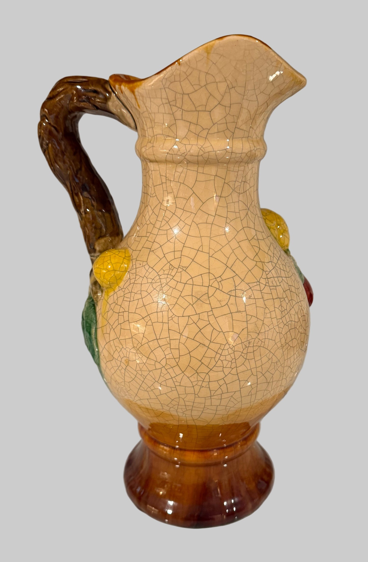 Vintage Majolica / Barbotine Ceramic Fruit Pitcher