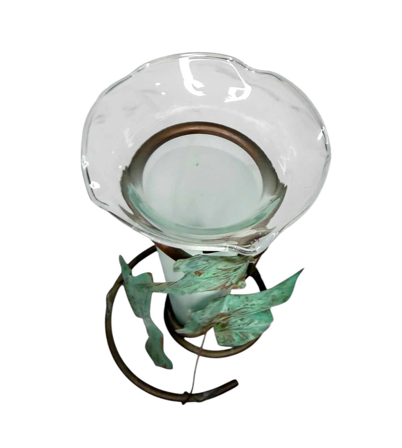 Bud Vase Vintage Glass with Copper Vine Wrap | Hollywood Regency Floral Accent