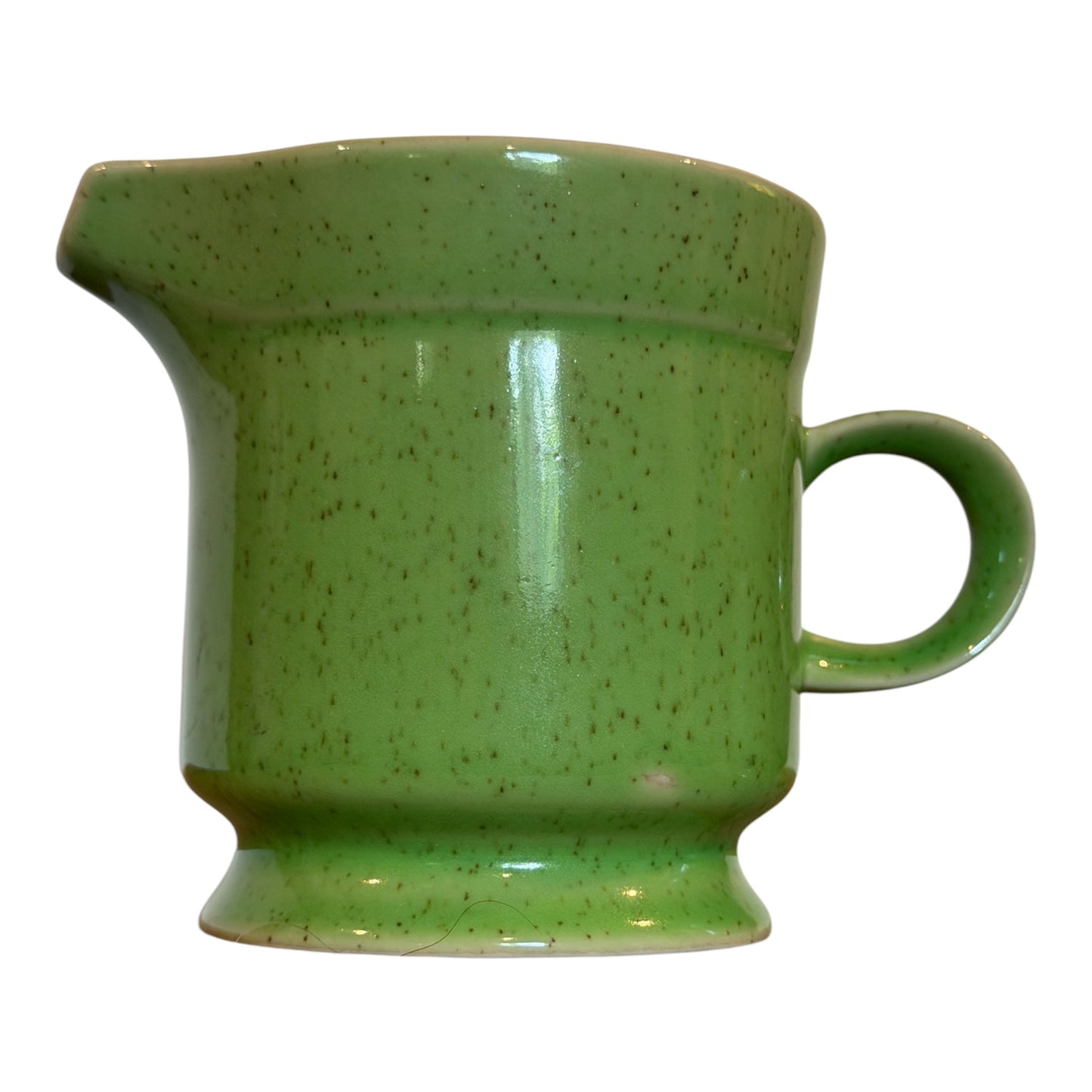 Premier Potterskraft Country Roads Green Speckled Stoneware Creamer & Footed Cup Set | Japan | Mid-Century Modern