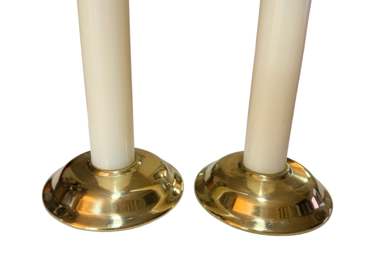 Pair of Vintage Brass Church Altar Oil Candlesticks – Refillable Faux Candles – 14”