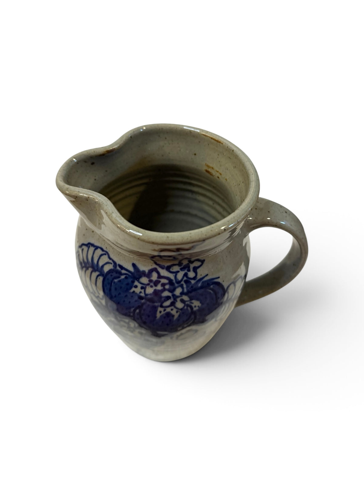 Great Bay Pottery Salt-Glazed Stoneware Pitcher – Cobalt Blue Strawberry Vine