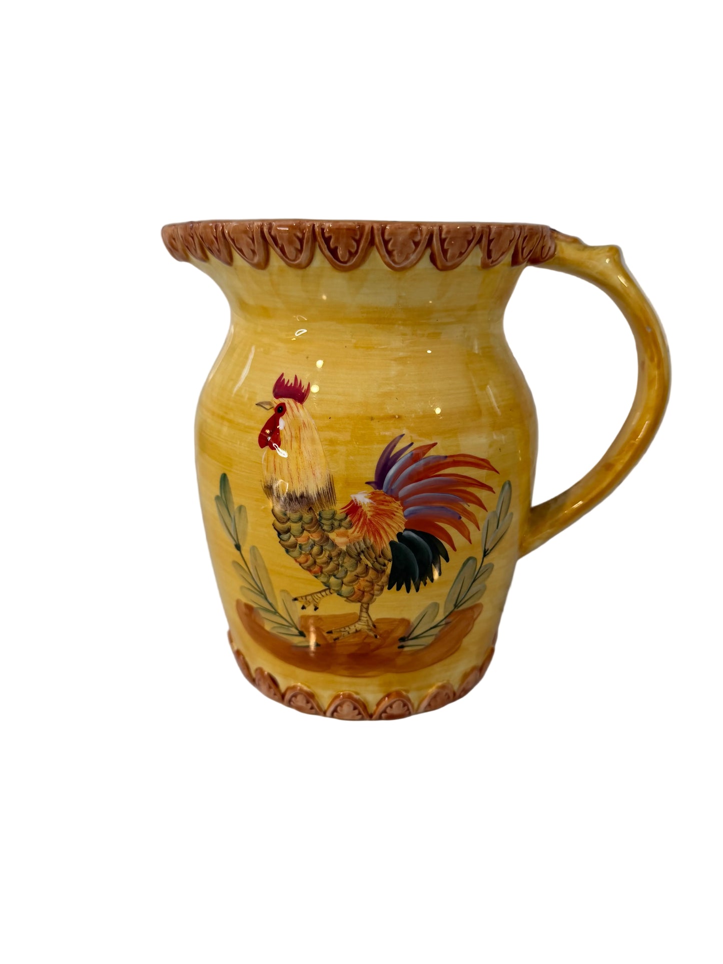 Vintage Italian Style Ceramic Rooster Pitcher – Yellow Farmhouse Good Luck Jug