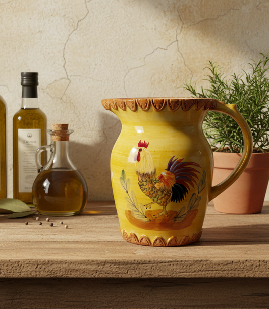 Vintage Italian Style Ceramic Rooster Pitcher – Yellow Farmhouse Good Luck Jug