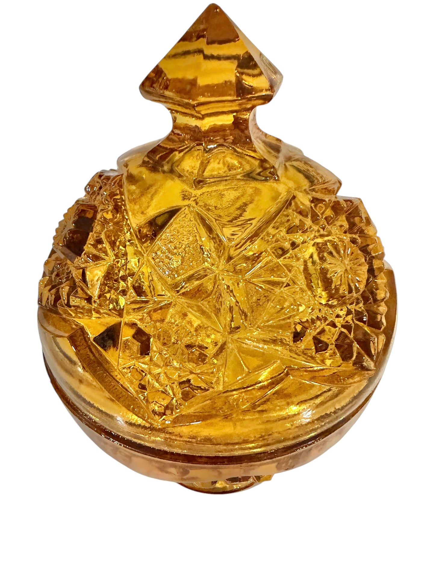 Kemple Vintage Glass Amber Covered Compote Candy Dish