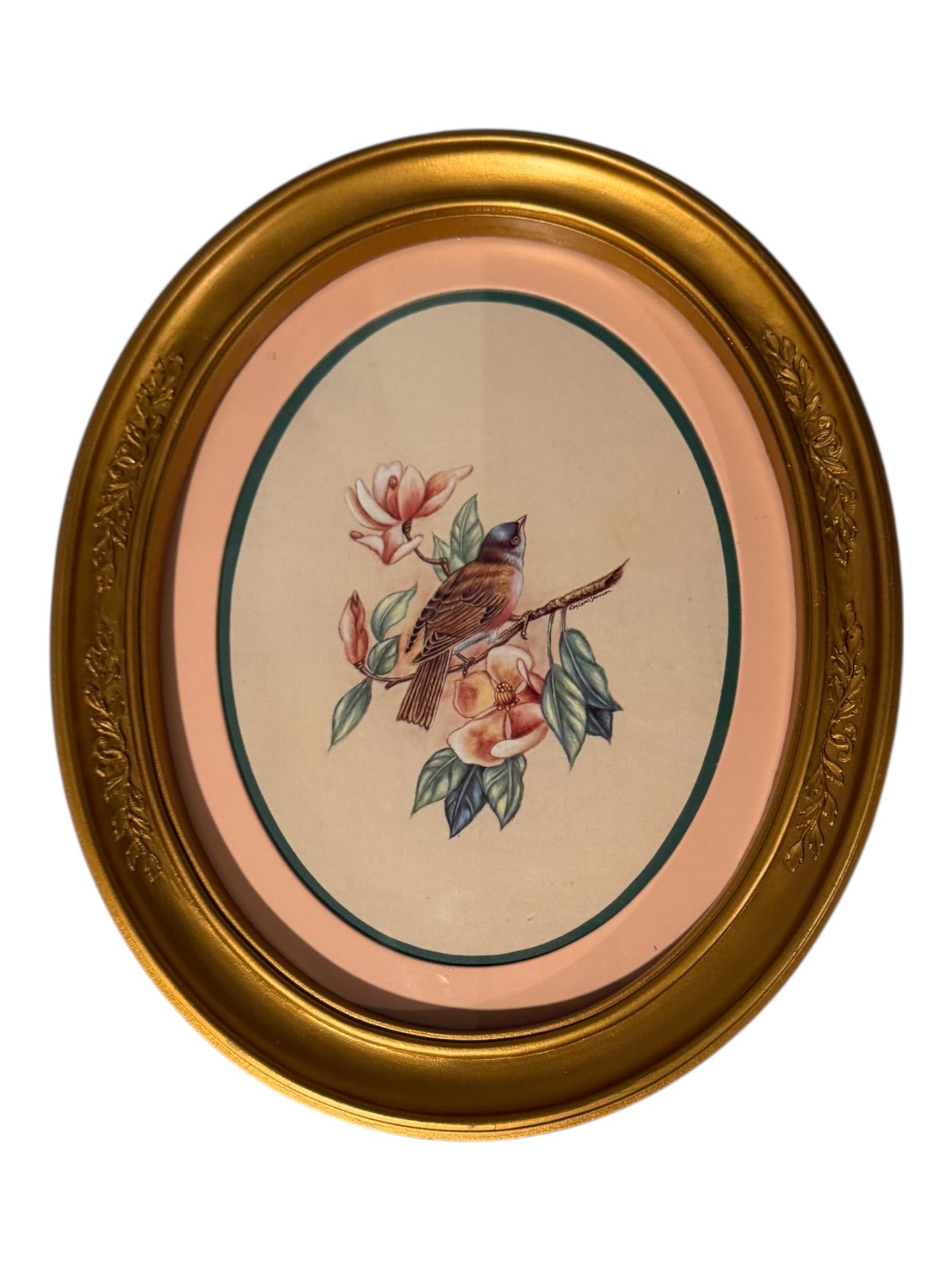 Vintage Homco Home Interiors Bird Prints in Oval Gold-Tone Frames (Set of 2) | Circa 1983