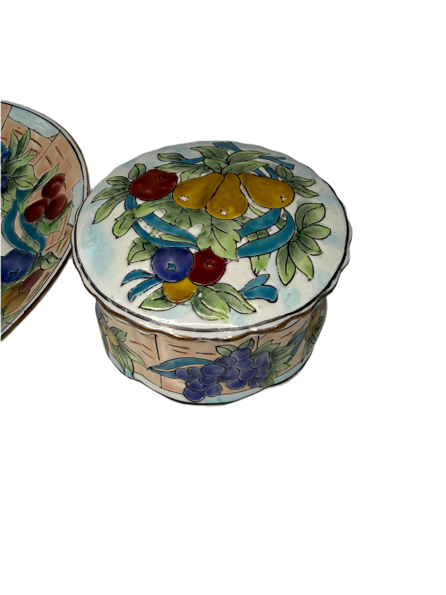 Toyo Collector Plate & Matching Trinket Box – Fruit & Ribbon Design
