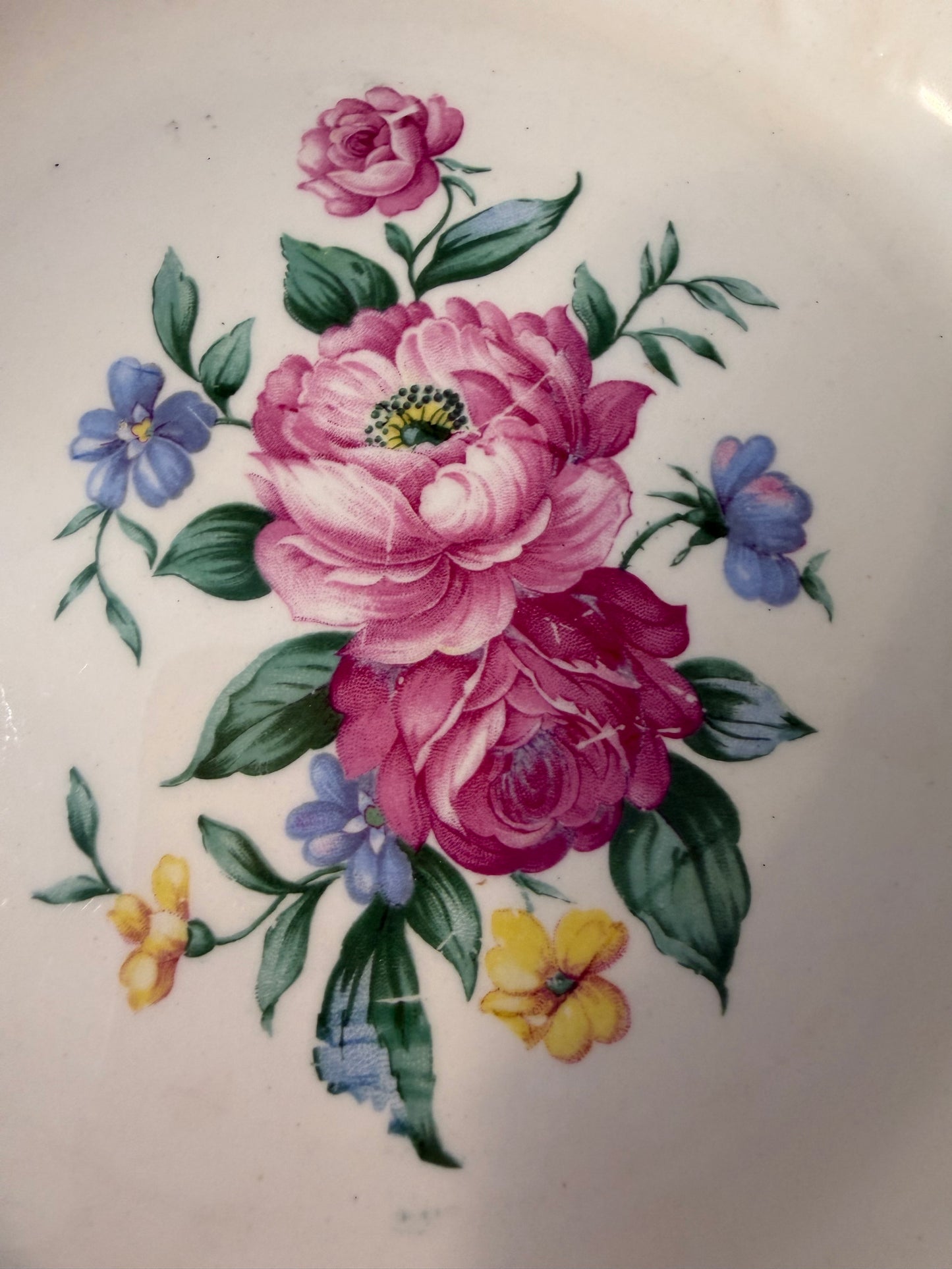 Vintage Homer Laughlin Serving Bowl – Floral with Orange/Gold Rim (c. 1950s)