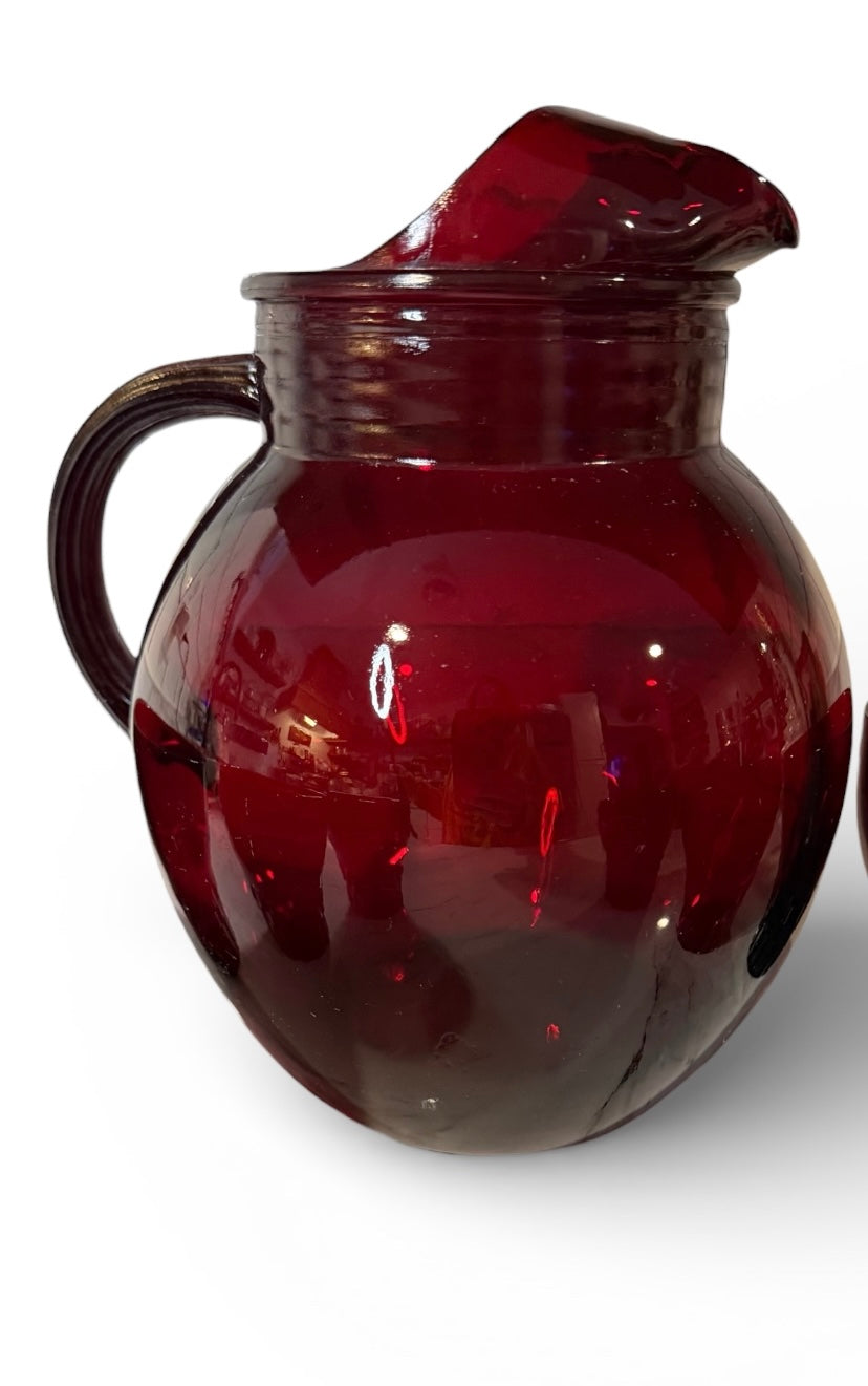 Vintage Anchor Hocking Royal Ruby Pitcher & Windsor Tumbler Set (7-Piece)