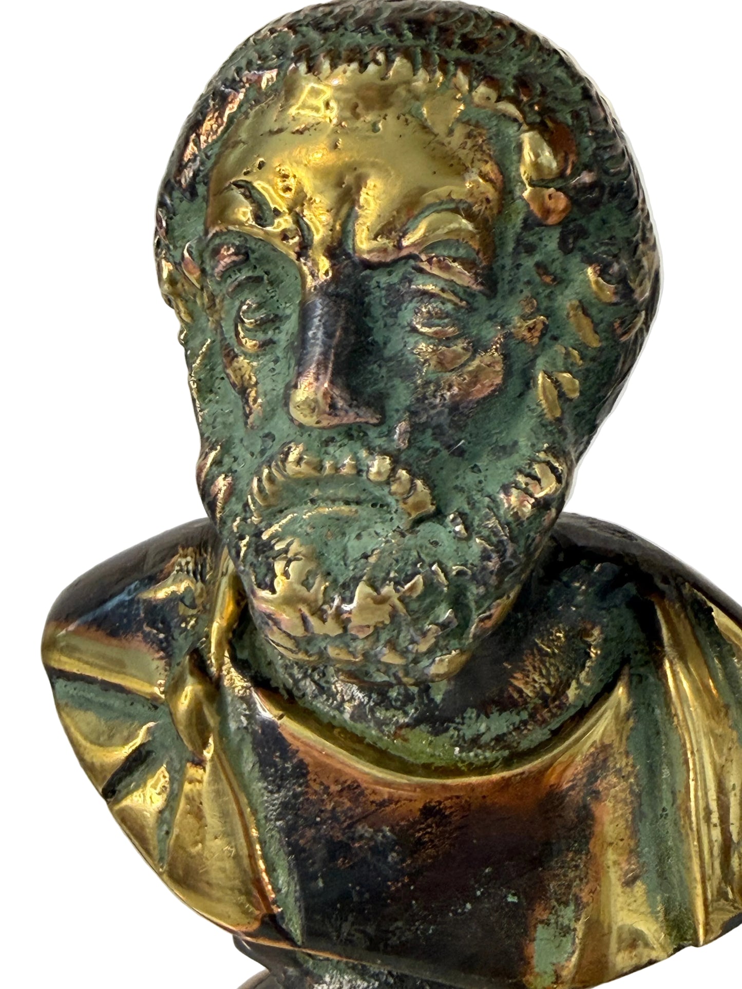 Vintage Brass Bust of Homer – Classical Greek Poet Sculpture with Aged Patina