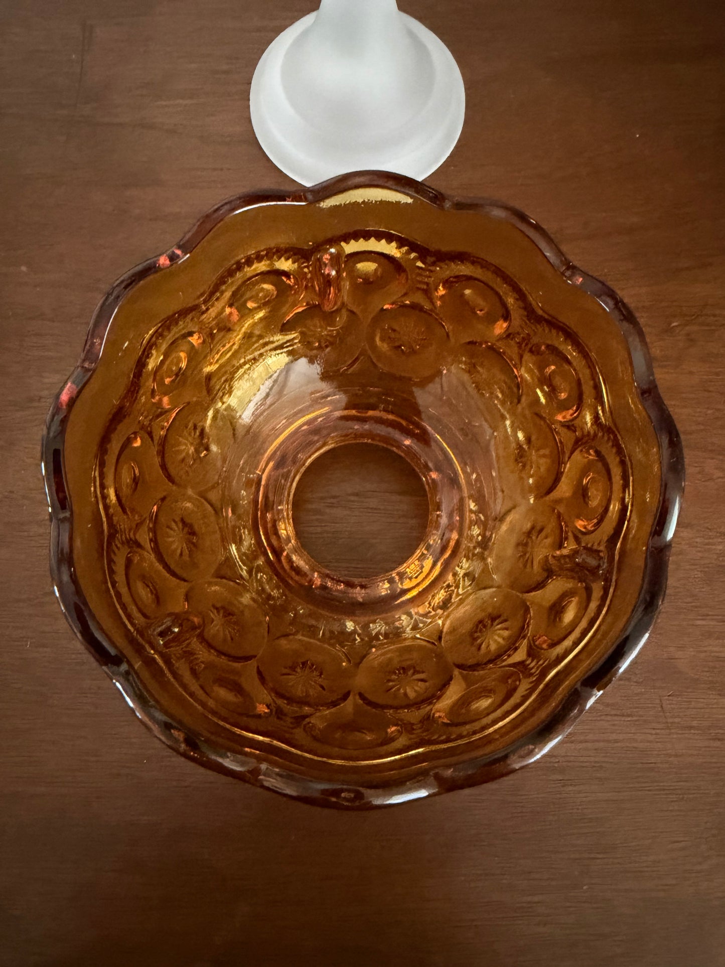 AVAILABLE - Vintage Moon & Stars Fairy Lamp – Amber Glass Dome with Frosted Base | L.E. Smith