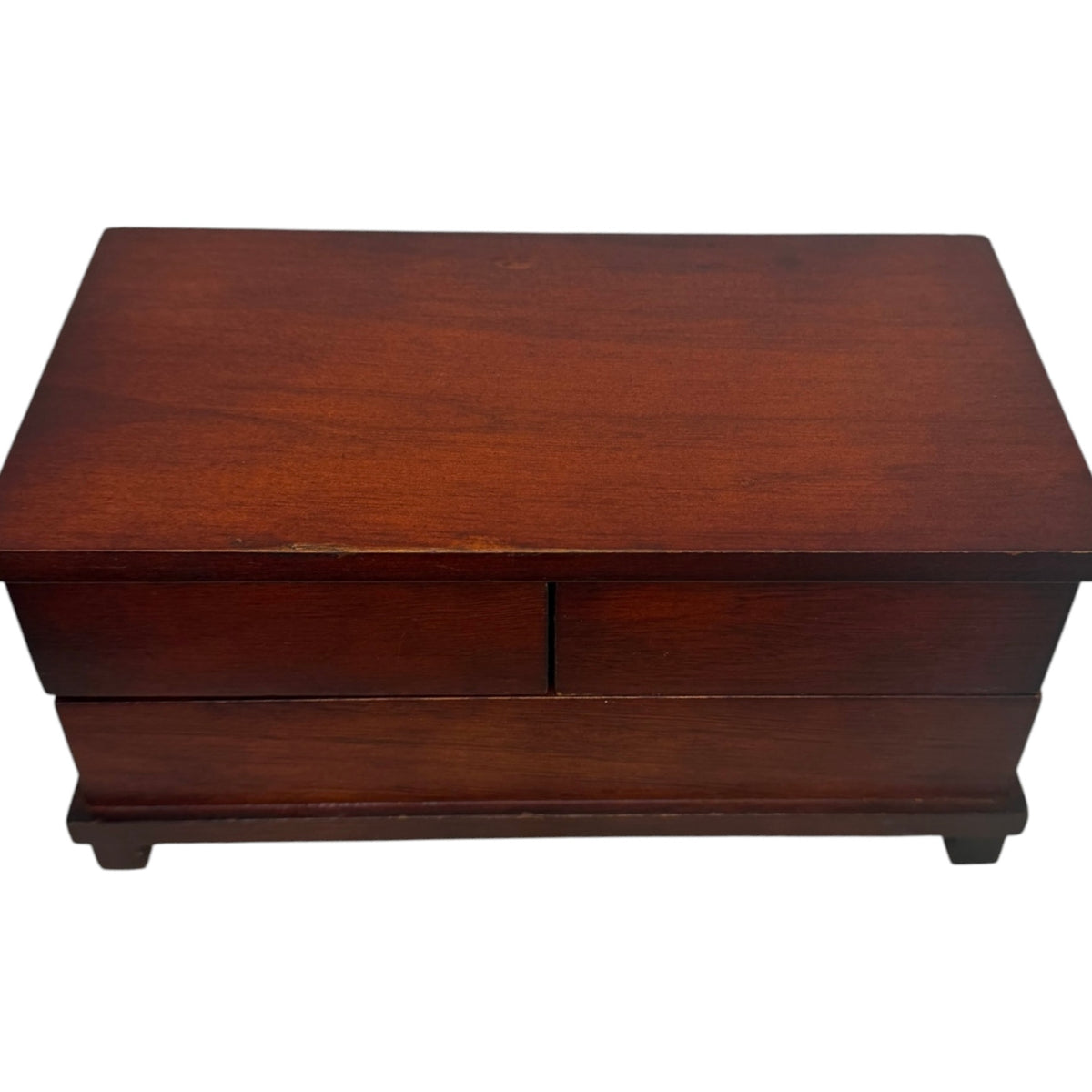 Vintage Cherry-Tone Wooden Jewelry Box with Swing-Out Compartments - Riser