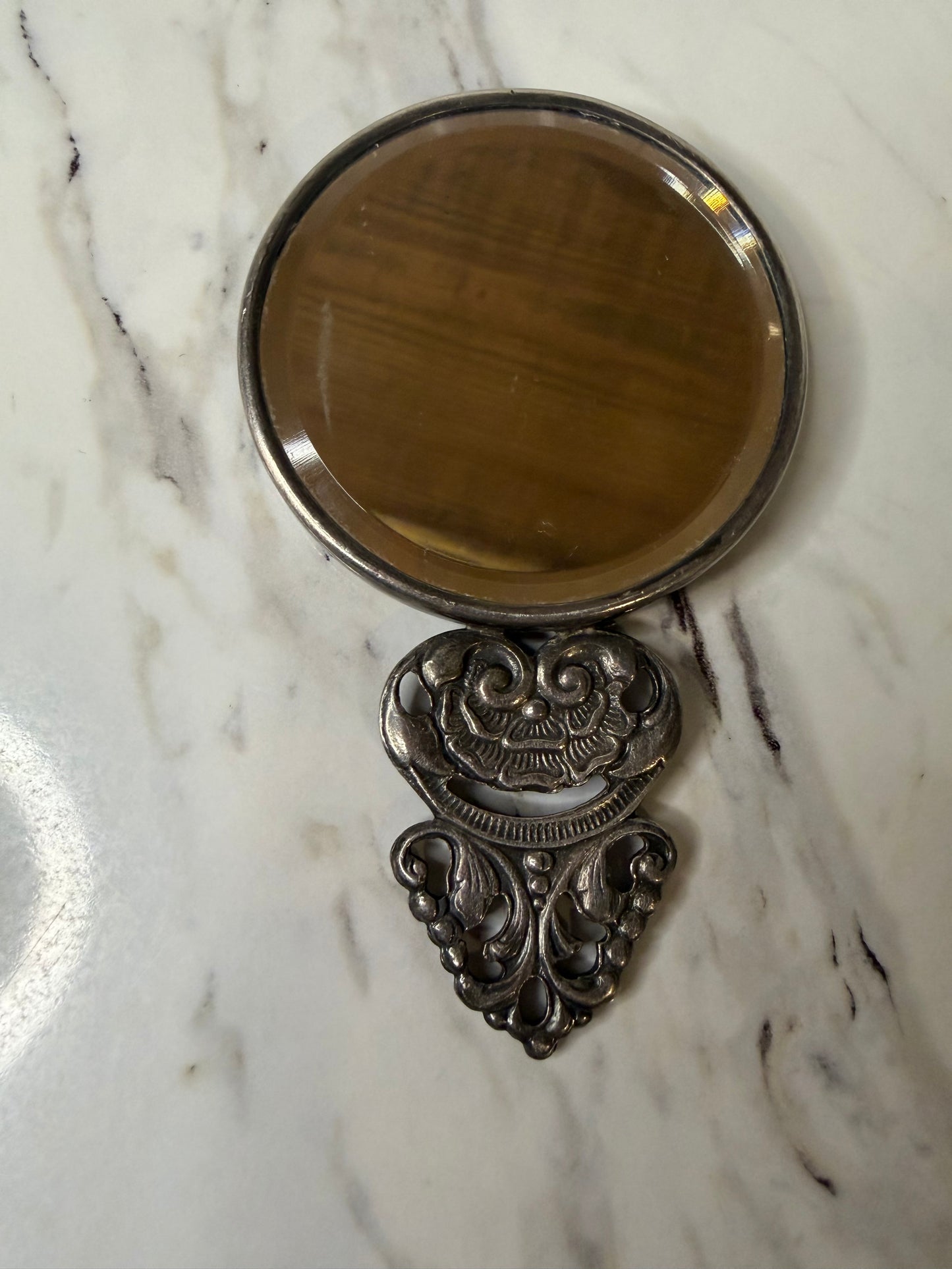 Vintage Hans Jensen Silver-Plated Purse Mirror – Repoussé Village Scene – Denmark