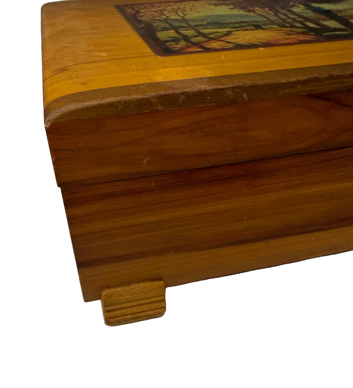 Vintage Cedar Jewelry Box with Autumn Landscape Decoupage