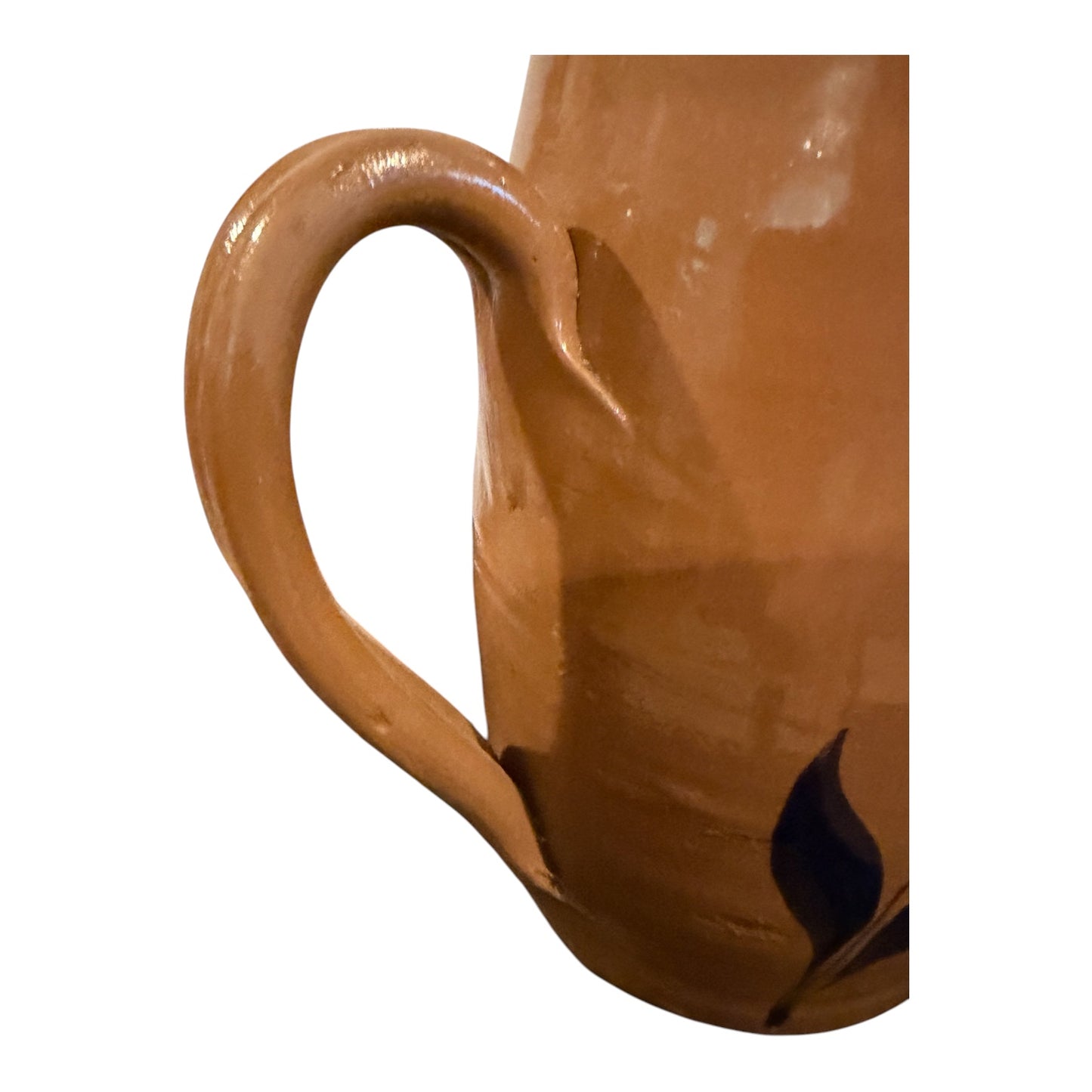 Williamsburg Pottery Factory WPF Stoneware Pitcher – 2002 Vintage - Brown Glaze with Blue Floral Detail