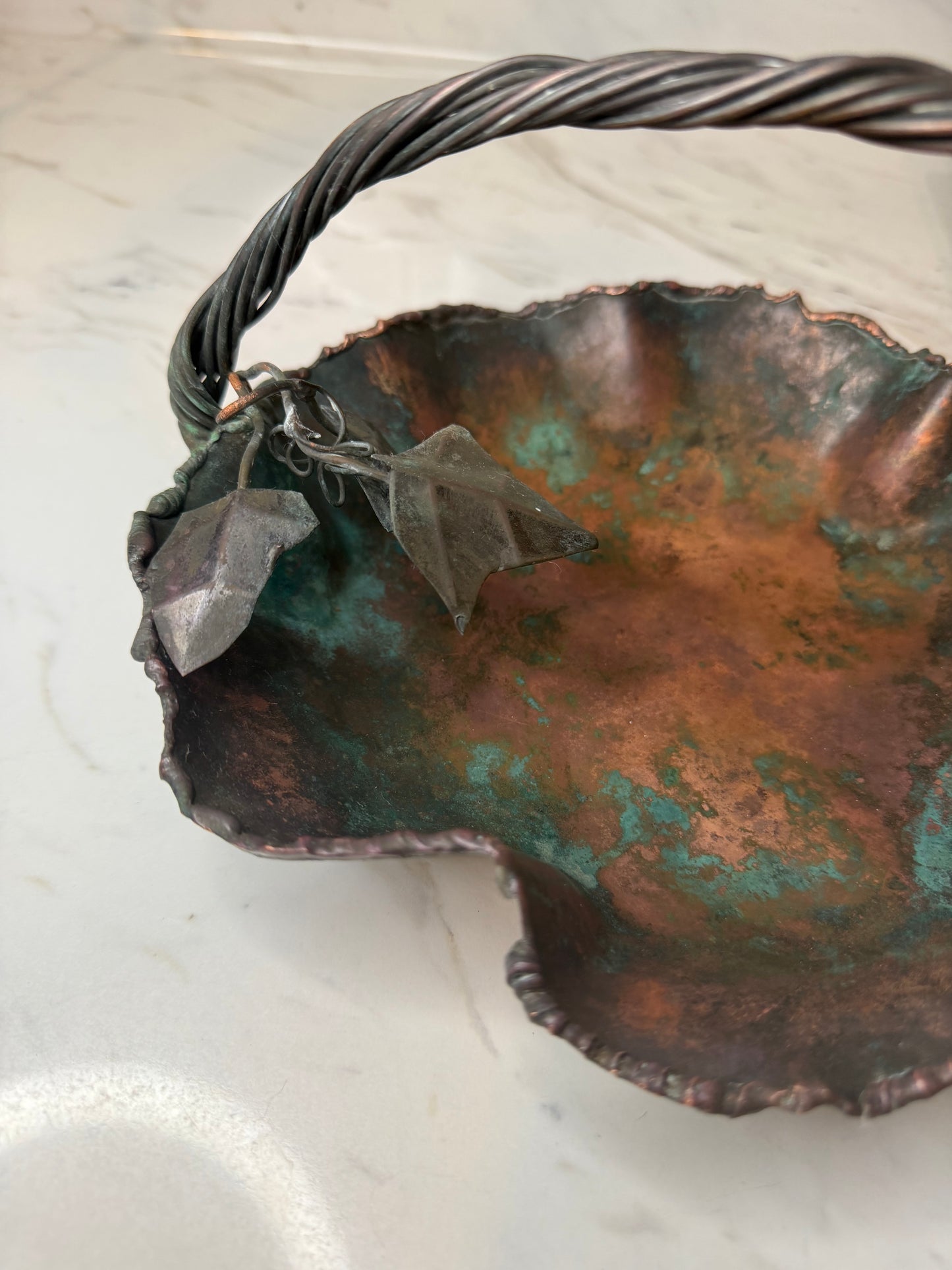 Solid Copper Basket — Heavy, Non-Magnetic, Naturally Patinated