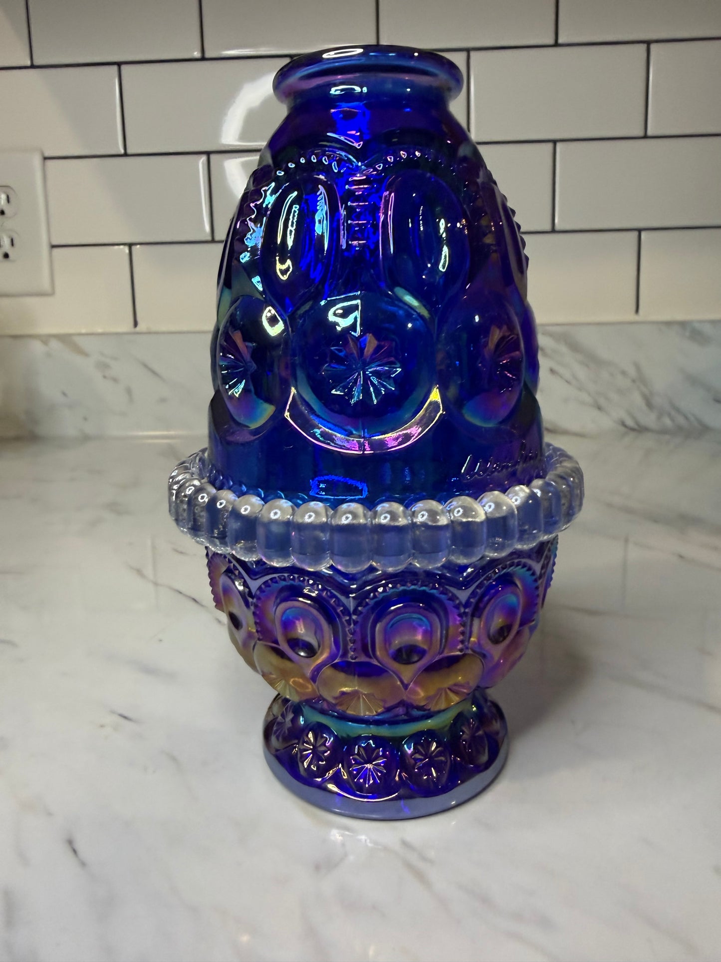 Moon & Star Cobalt Blue | Weishar | Carnival Glass Fairy Lamp – 3 Piece