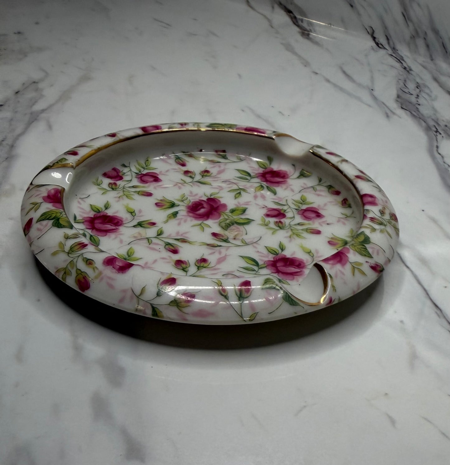 Vintage Lefton China “Rose Chintz” Ashtray – Floral Pattern – Made in Japan