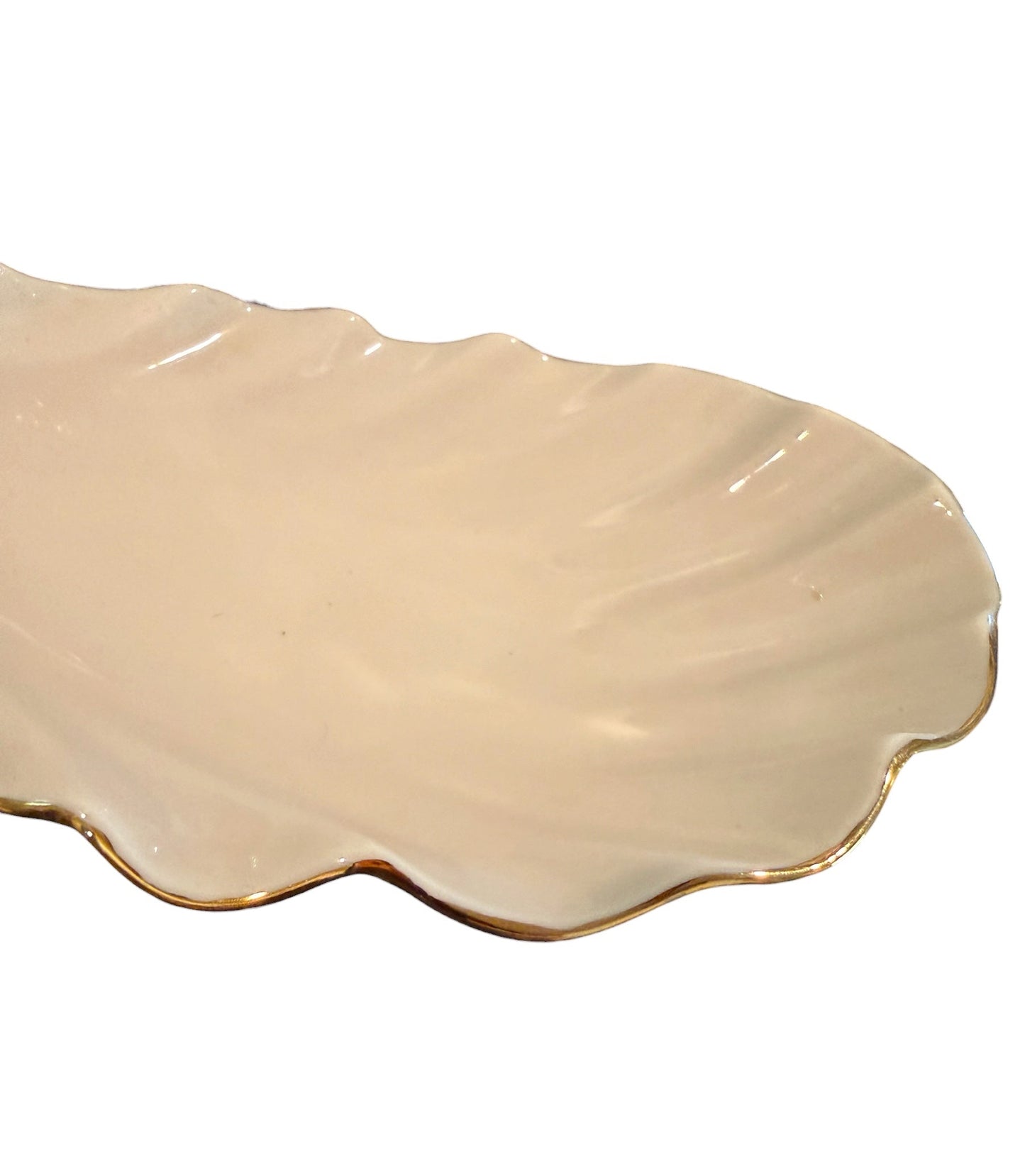 Handmade Studio Art Ceramic Bowl – Gold Luster Scalloped Rim, Ivory Porcelain Style, The Clay Pot Studio NYC