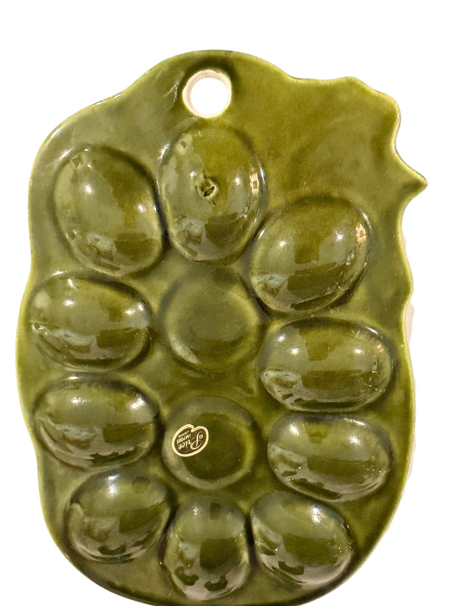 Hen Deviled Egg Plate with Salt & Pepper Shakers – Price Import Vintage Japan - Green Ceramic Farmhouse Serving Dish