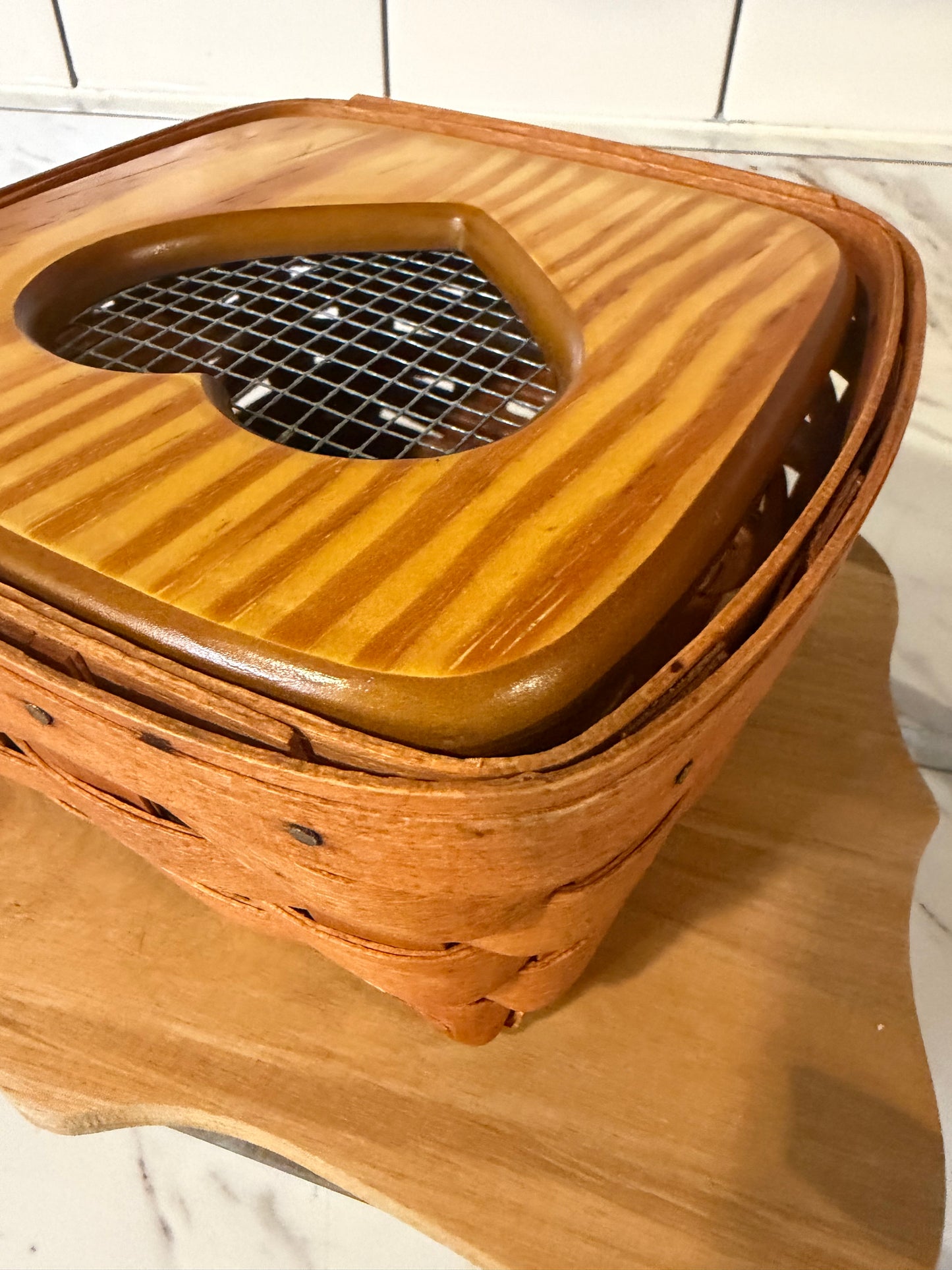Vintage 1991 Longaberger Heart Basket with Wood Lid & Plastic Insert