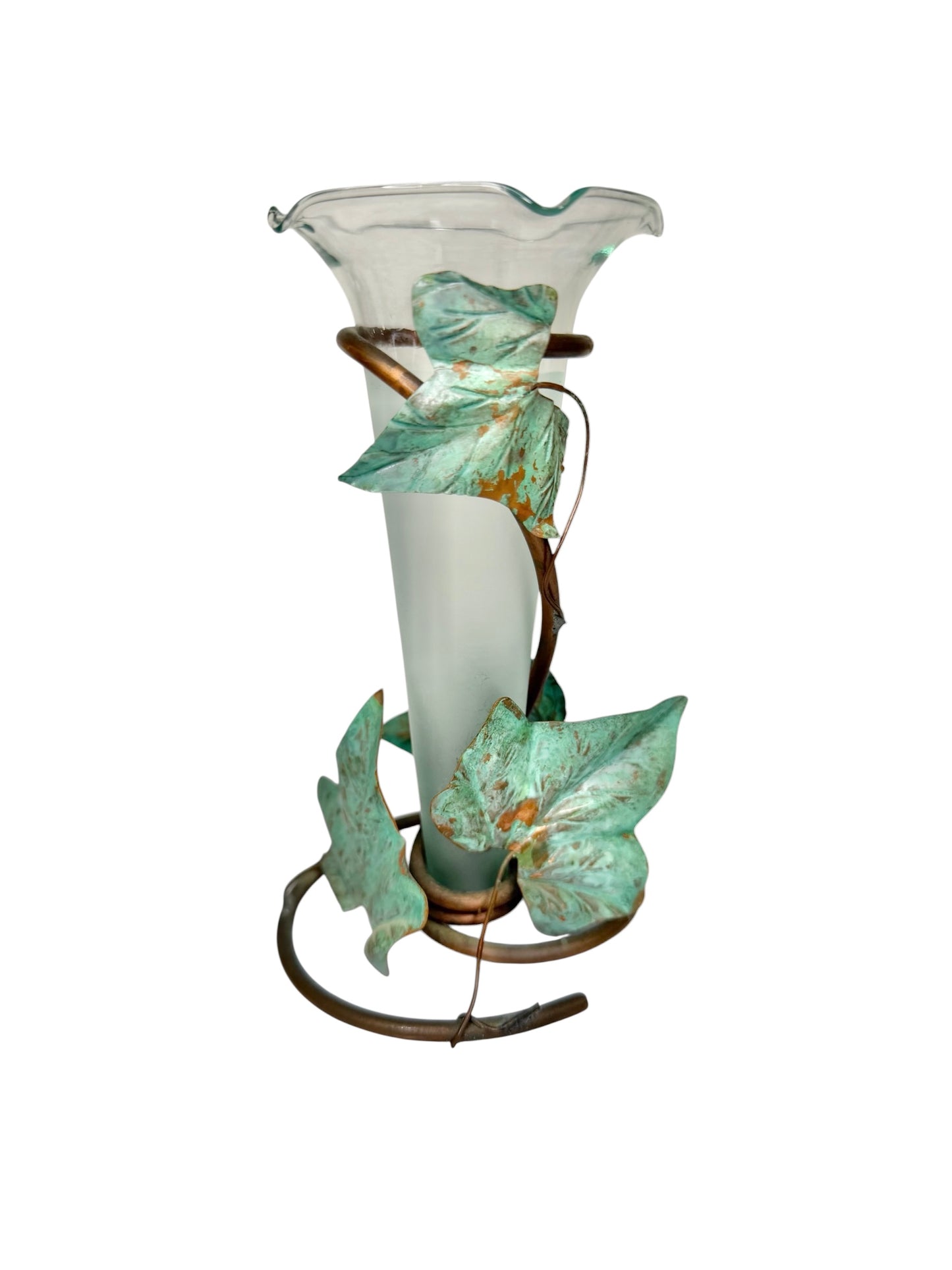 Bud Vase Vintage Glass with Copper Vine Wrap | Hollywood Regency Floral Accent