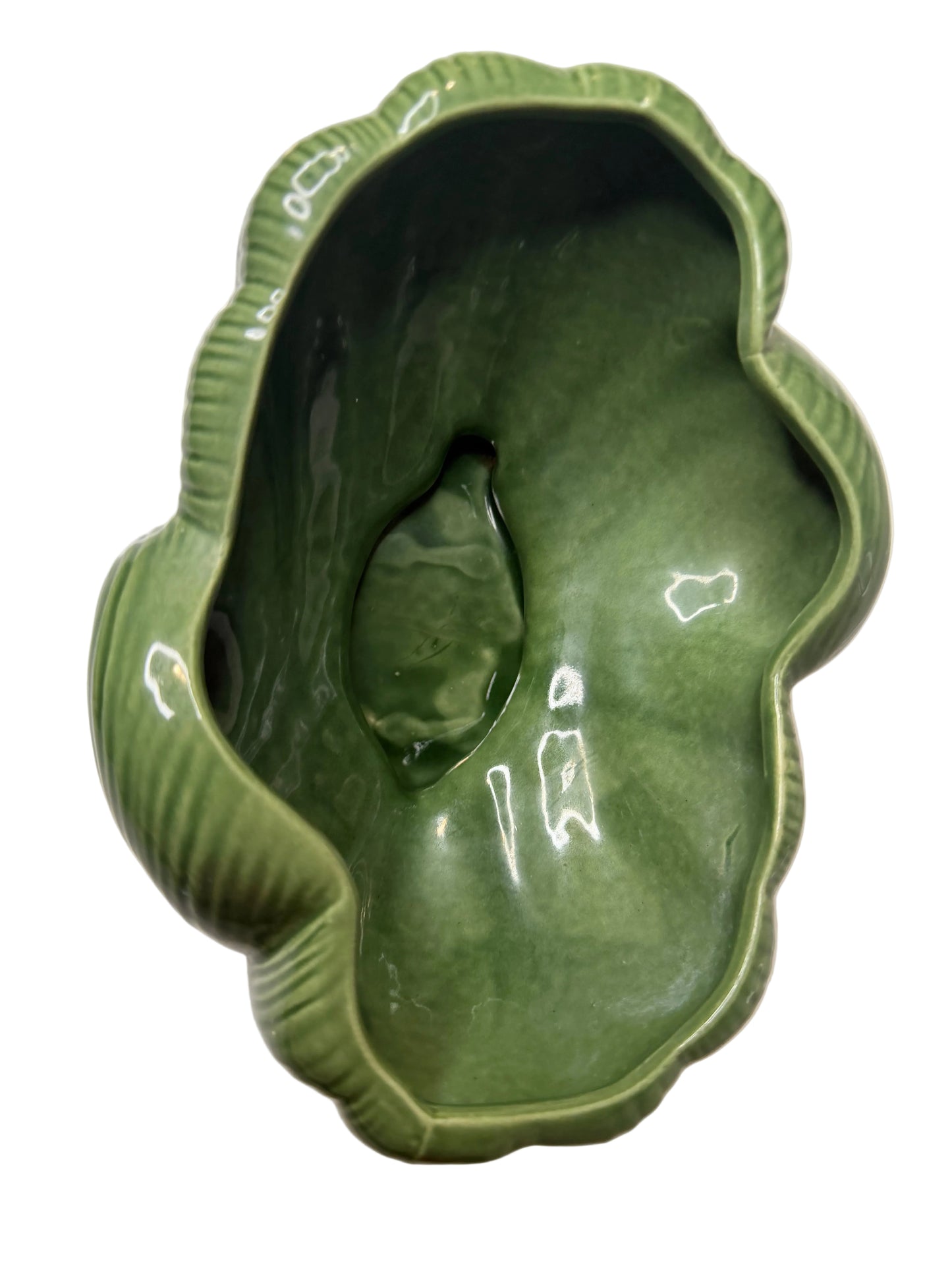 Vintage Dark Green Ceramic Shell Planter | Art Deco / MCM Style