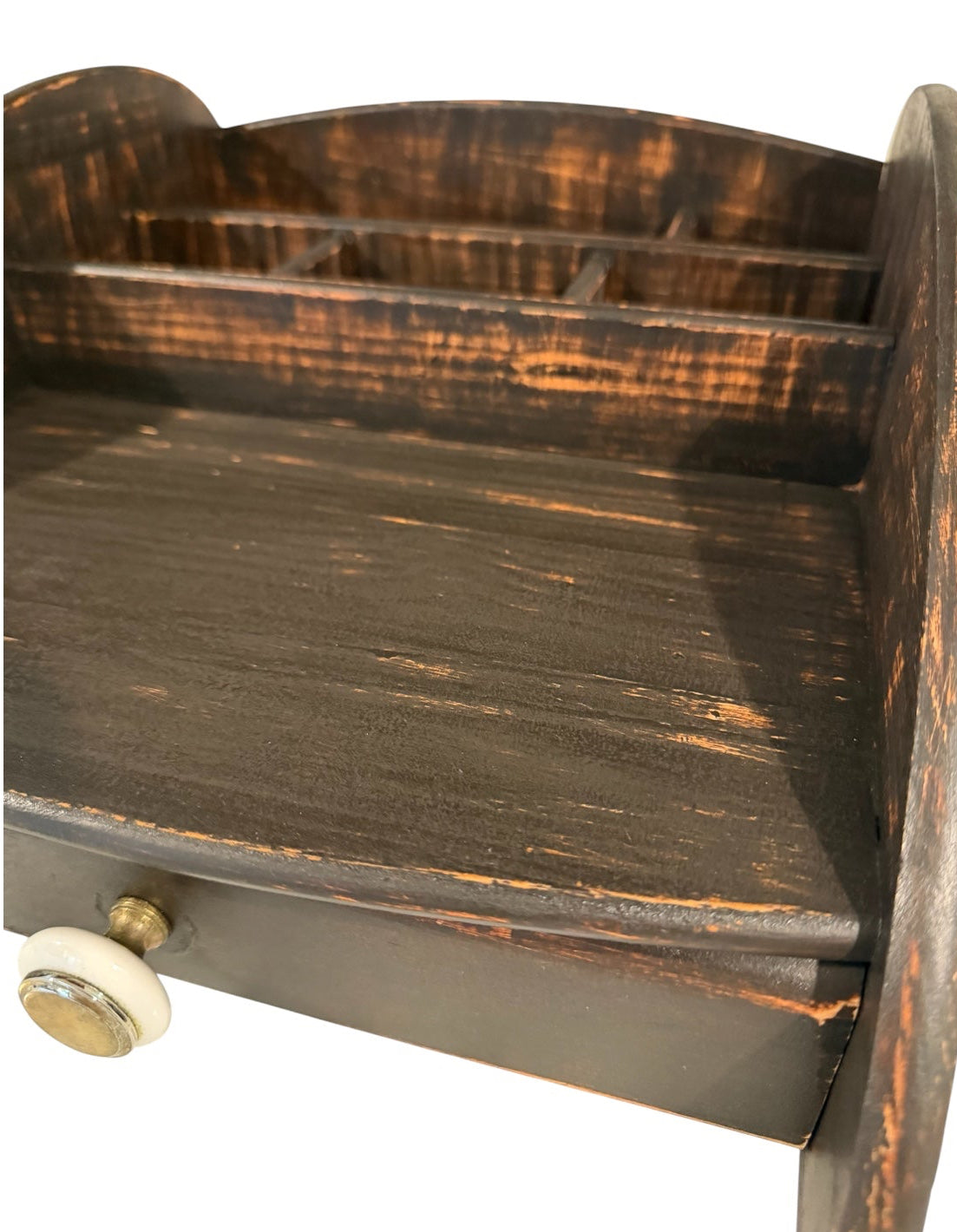 Farmhouse Vintage-Style Wooden Kitchen Organizer Caddy with Drawer | Rustic Primitive Storage