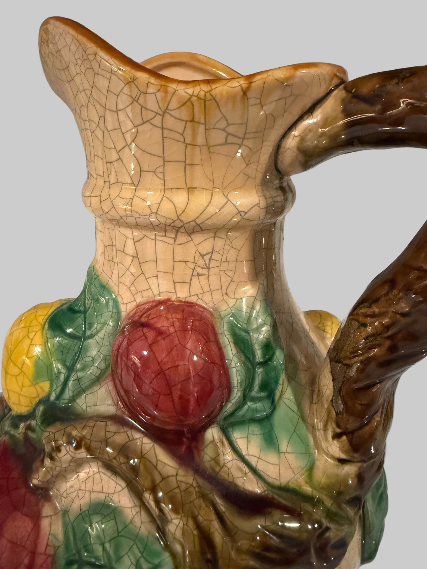 Vintage Majolica / Barbotine Ceramic Fruit Pitcher