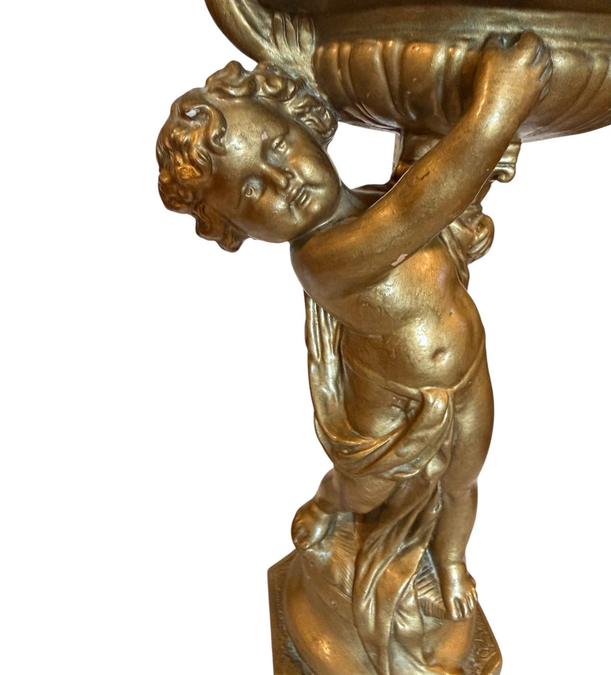 1950s–60s Alexander Backer ABCO Gold Chalkware Cherub Compote – 11.5”