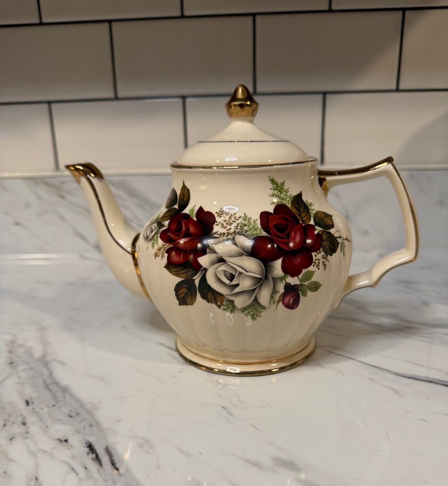 Vintage Sadler England Teapot – Cream with Soft Rose Pattern – Circa 1937