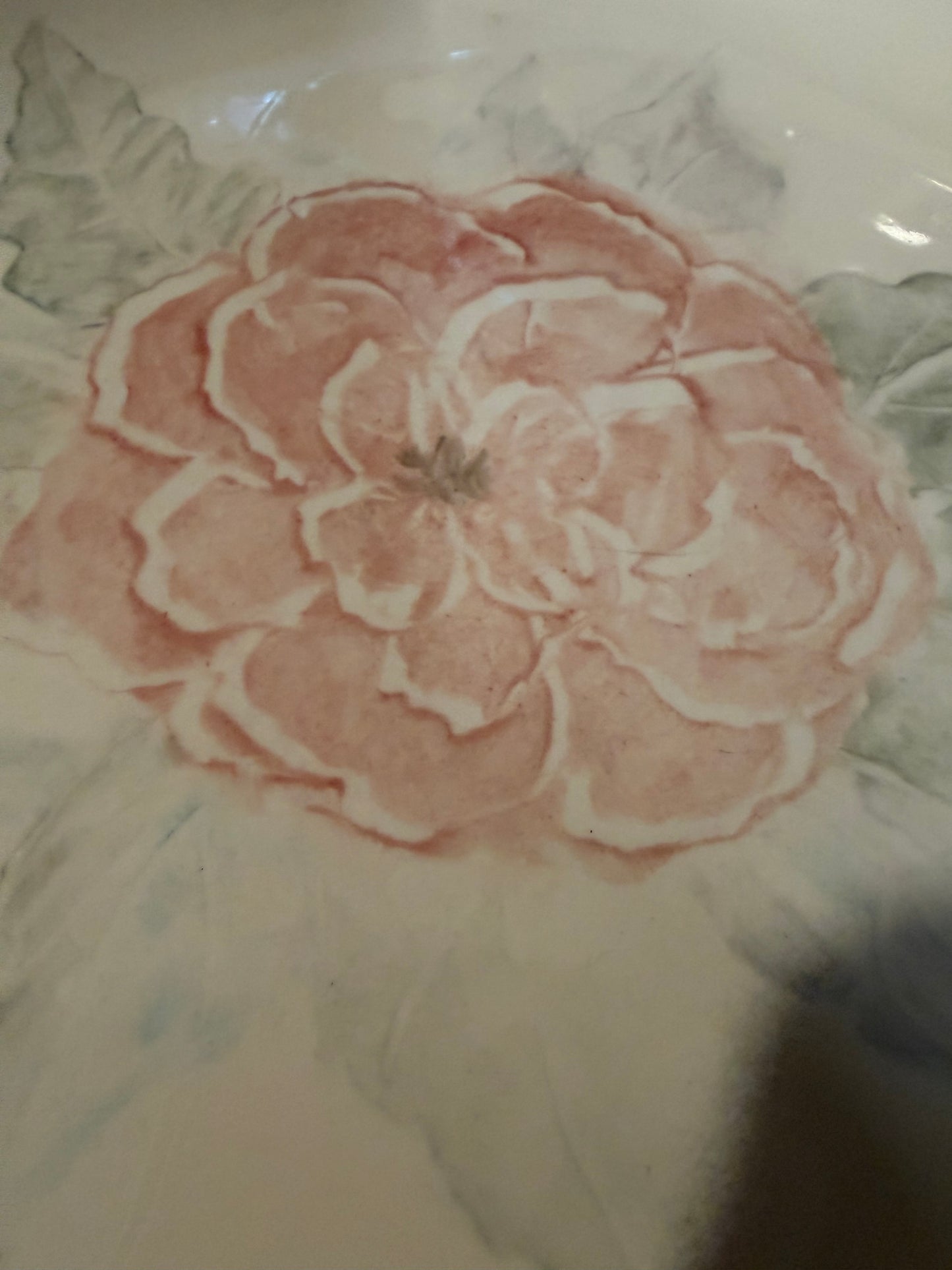 Vintage Pink and Green Floral Pottery Platter | USA Stamped | 12″ x 9″ | Possibly SCIO Pottery