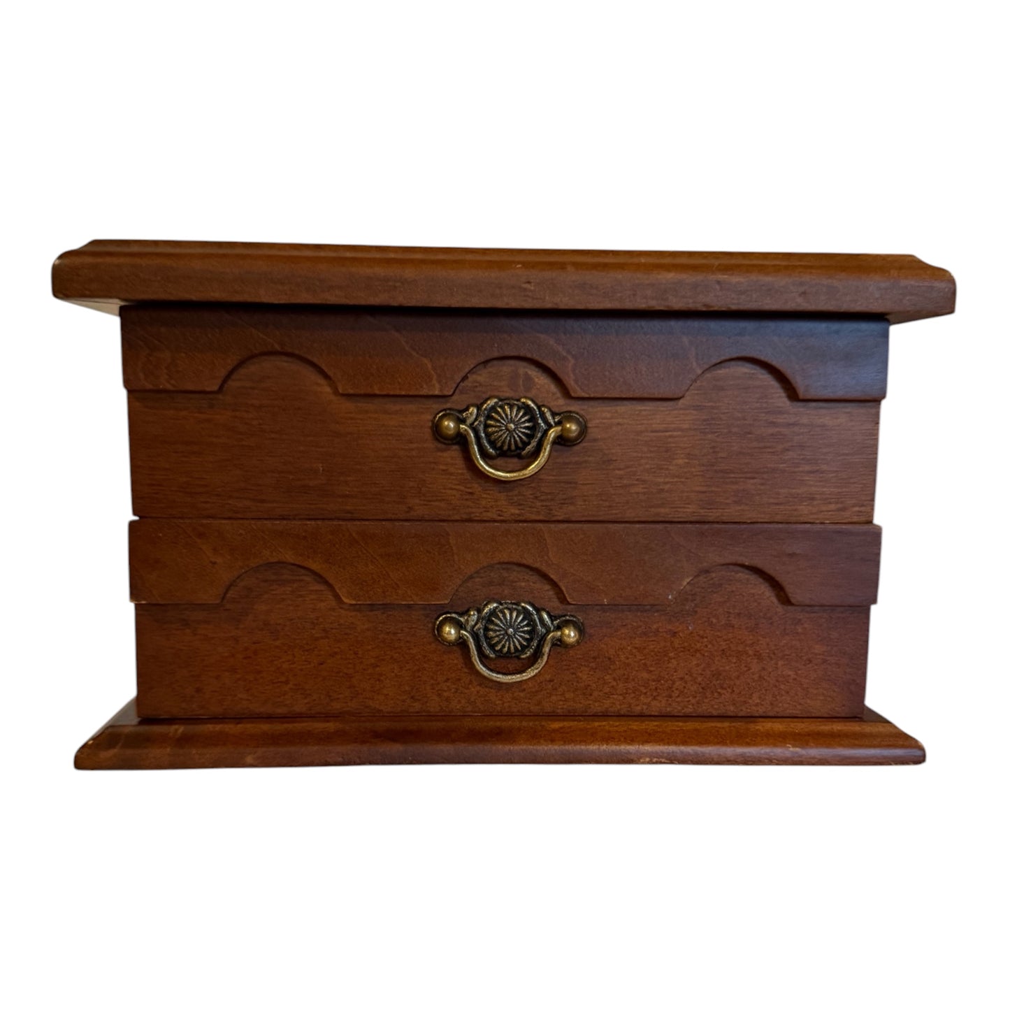 Wooden Vintage Jewelry Box with Mirror & Floral Tapestry Top