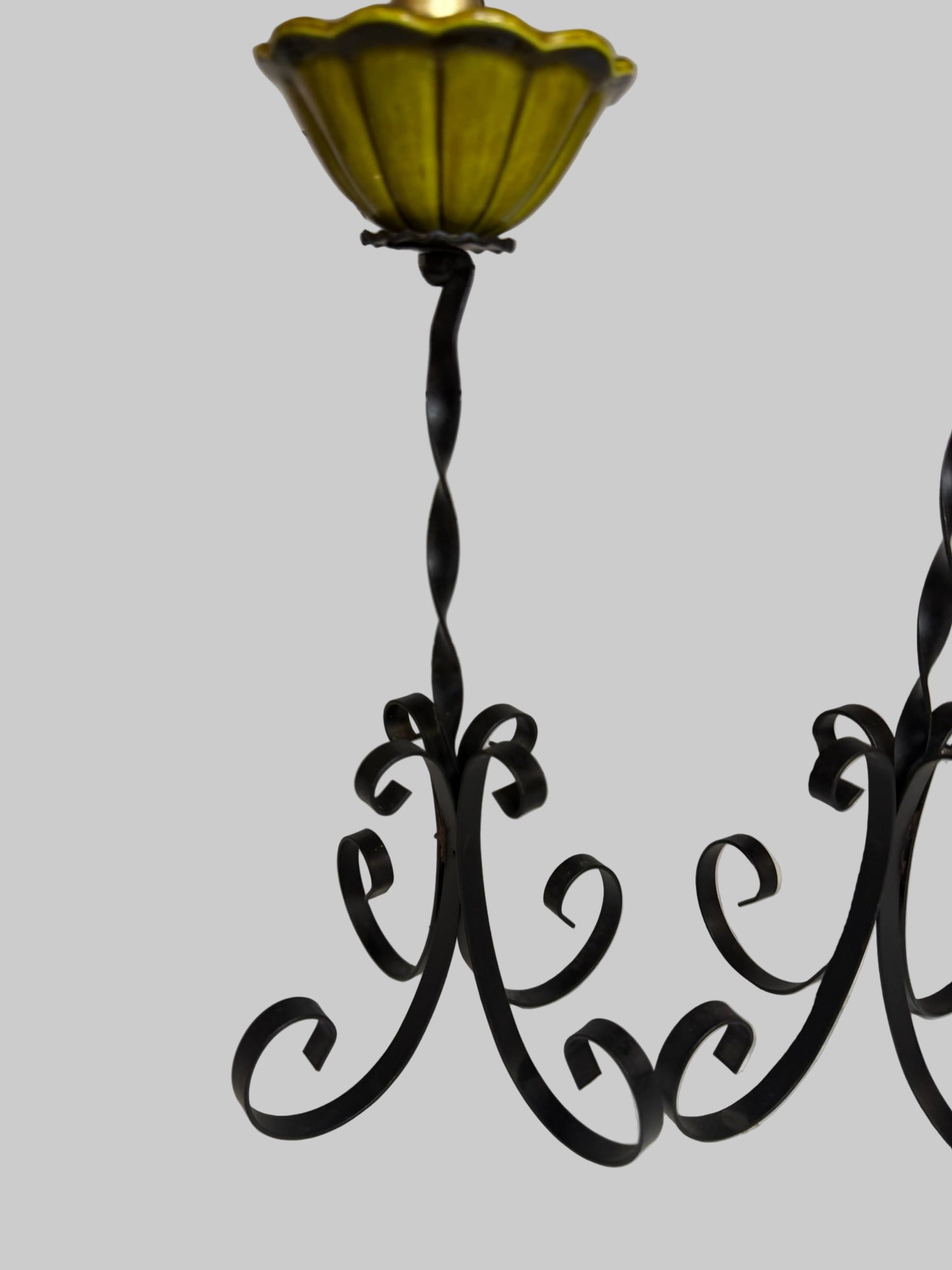 Set of Two Rare Treasure Craft Black Metal & Green Ceramic Candelabra