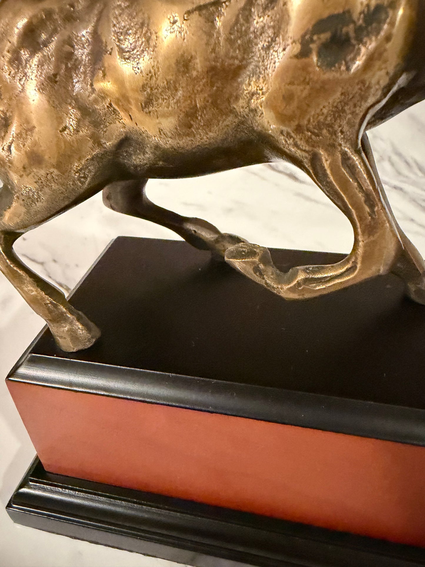 Pair of Vintage Brass Ram Bookends — Wood Base —
Mid Century