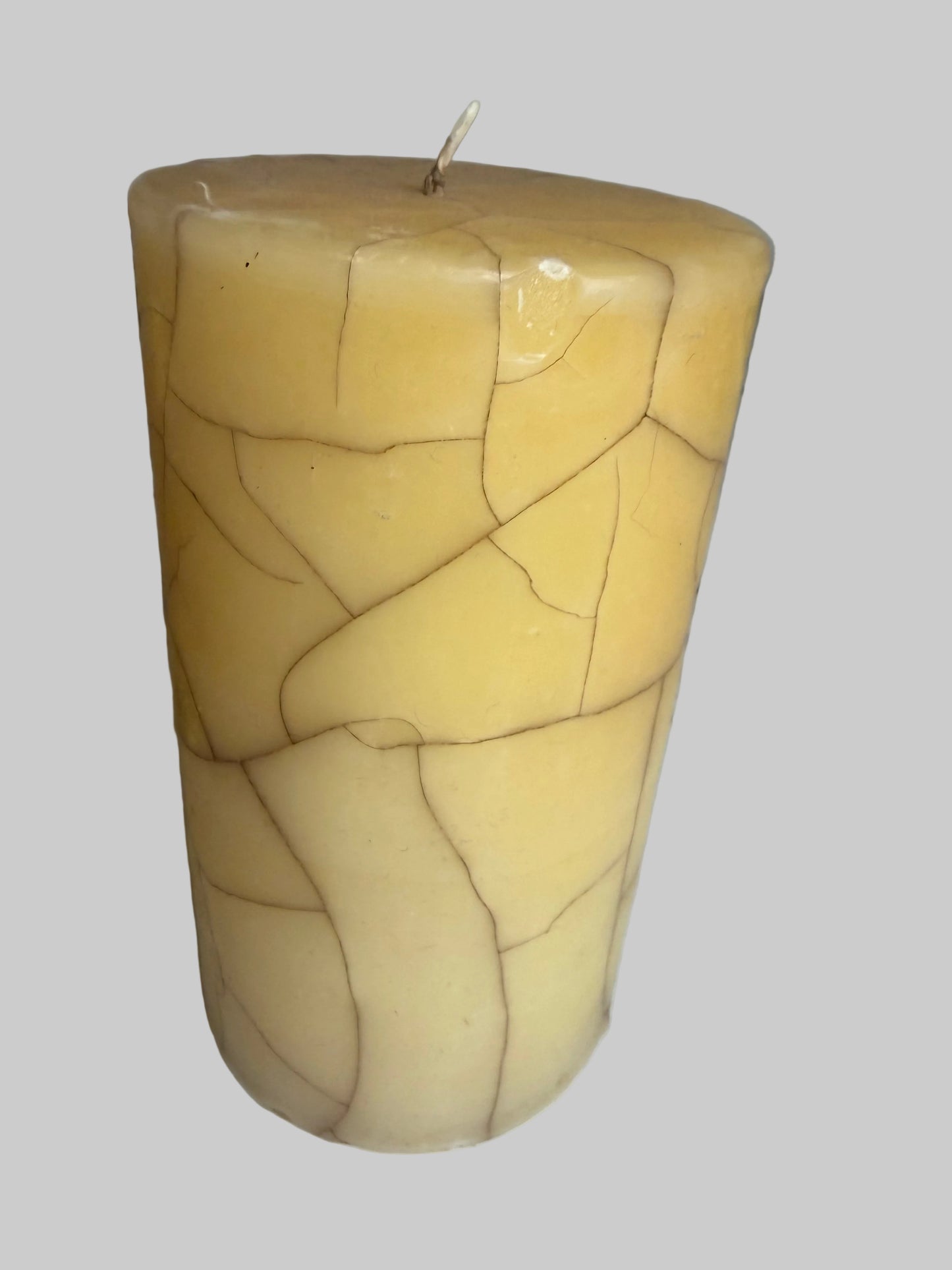 Frontgate Brass Pillar Candle Holder with Crackled Cream Candle
