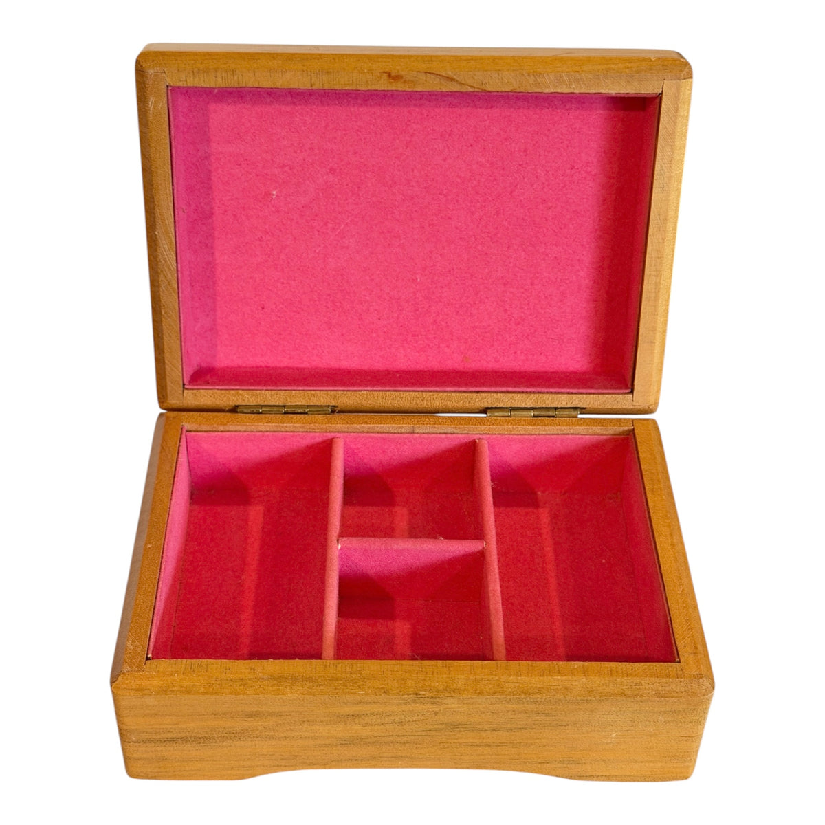 1970s Wooden Holly Hobby Style Jewelry Box | Retro Floral Girl & Pink Velvet Interior