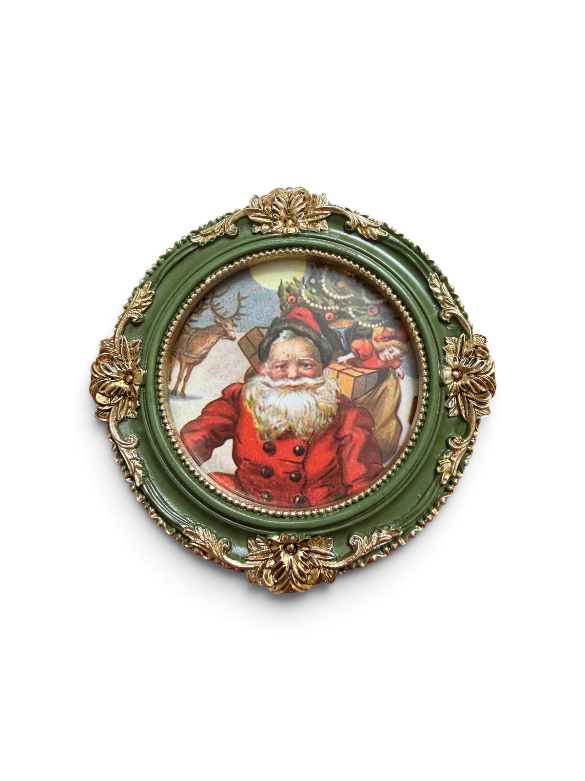 Ornate Green & Gold Santa Christmas Frame – Flea & Frame Creation – 3”