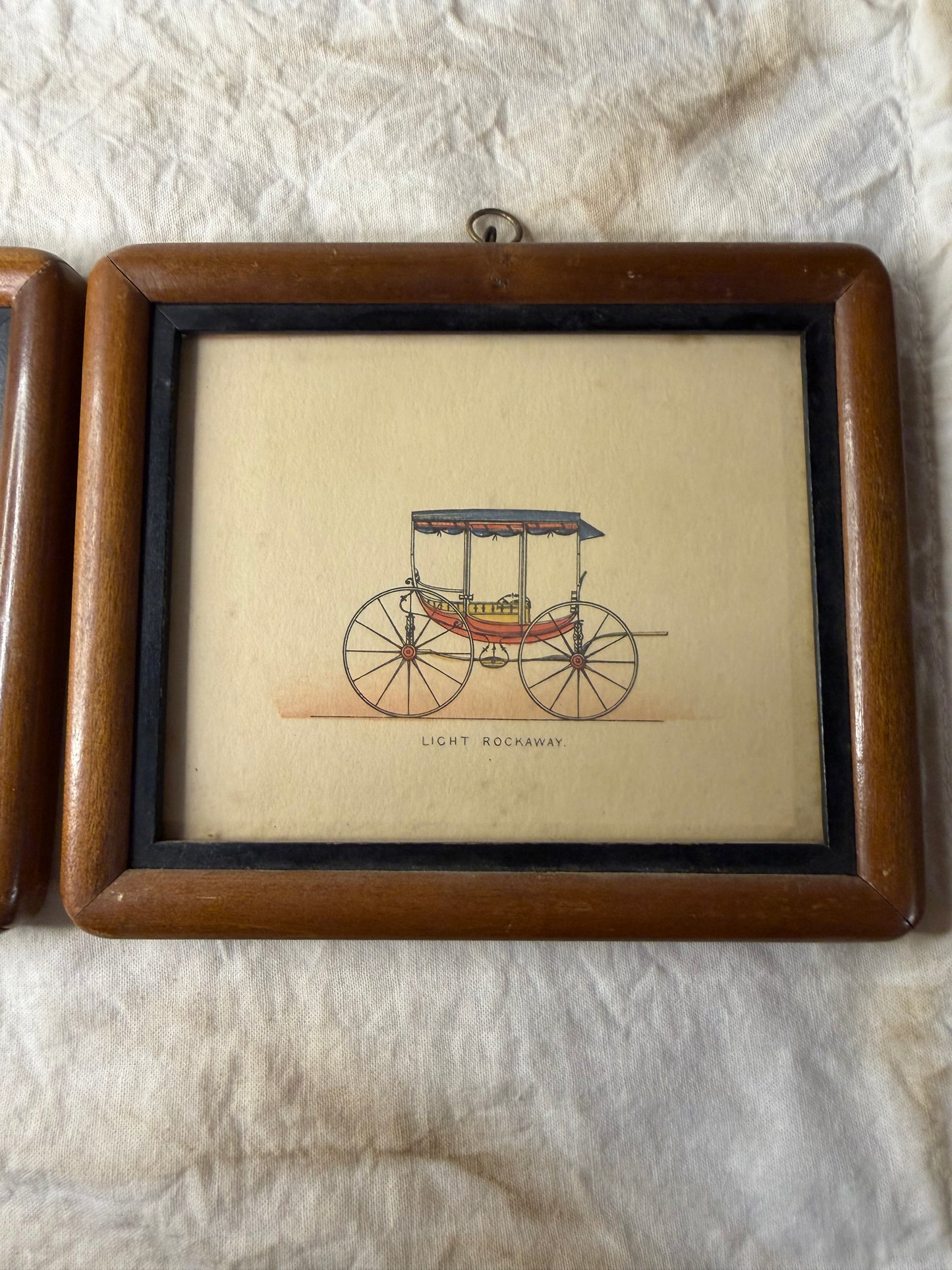 Pair of Vintage Horse-Drawn Carriage Prints – “Scroll-Arched Caleche Coach” & “Light Rockaway” – Mid-Century Autoprints